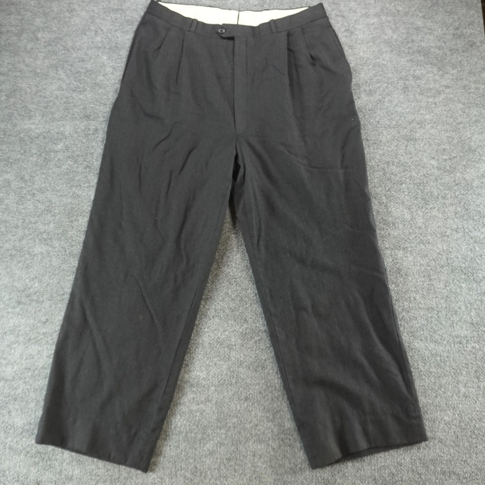 Jack Victor Mens Pure Virgin‎ Wool Pleated Dress Pants Charcoal Grey Made Canada